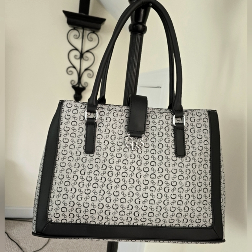 Guess Black and Grey Satchel Bag with Wallet